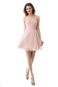 Fantastic Pink Sleeveless Mini Length Beading and Ruching Zipper Prom Party Dress