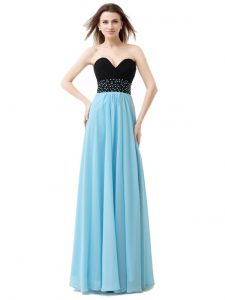 Popular Empire Evening Dress Blue And Black Sweetheart Chiffon and Sequined Sleeveless Floor Length Lace Up