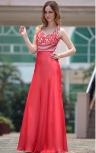 Clearance V-neck Sleeveless Side Zipper Prom Gown Red Chiffon