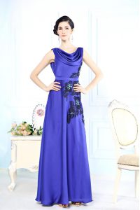 Glittering Blue Scoop Neckline Appliques Prom Party Dress Sleeveless Backless