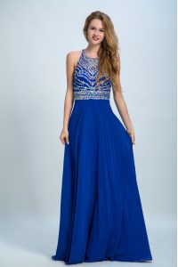 Dynamic Scoop Chiffon Sleeveless Floor Length Prom Evening Gown and Beading