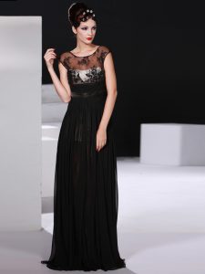 Smart Scoop Floor Length Black Prom Dresses Chiffon Sleeveless Appliques