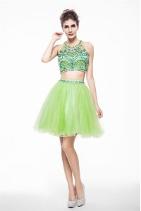 Backless Scoop Beading Prom Gown Chiffon Sleeveless