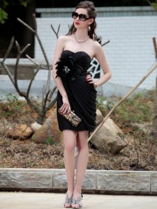Best Column/Sheath Prom Gown Black Strapless Chiffon Sleeveless Knee Length Backless