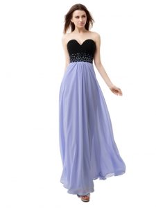 Floor Length Lavender Prom Dress Chiffon Sleeveless Beading