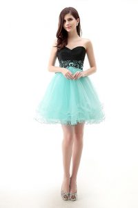 Blue And Black Sweetheart Zipper Lace Prom Gown Sleeveless
