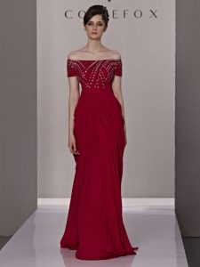 Off the Shoulder Short Sleeves Beading and Ruching Zipper Evening Dress