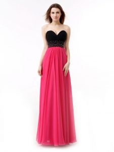 Fashionable Floor Length Pink And Black Dress for Prom Sweetheart Sleeveless Lace Up