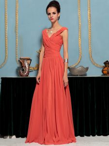Red Empire One Shoulder Sleeveless Chiffon Floor Length Side Zipper Ruffles Prom Dress