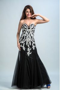 Dazzling Black Column/Sheath Tulle Sweetheart Sleeveless Embroidery Floor Length Zipper Homecoming Dress