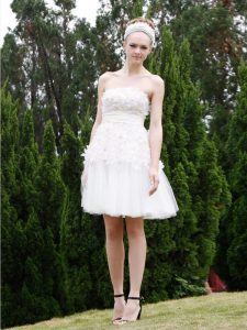 White Prom and Party and For with Lace Strapless Sleeveless Zipper