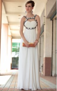 Discount Empire Prom Gown White Straps Chiffon Sleeveless Floor Length Side Zipper