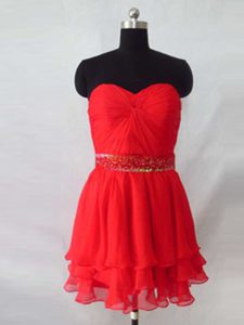 Column/Sheath Dress for Prom Red Sweetheart Organza Sleeveless Knee Length Zipper
