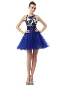 Modern Scoop Royal Blue Sleeveless Knee Length Appliques Clasp Handle Prom Party Dress