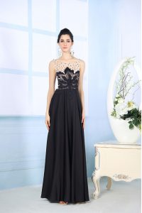 Column/Sheath Prom Dress Black Scoop Satin Sleeveless Floor Length Zipper
