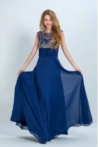 Scoop Sleeveless Zipper Prom Evening Gown Navy Blue Chiffon