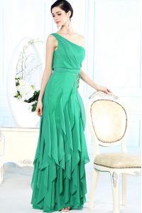 Great Green Column/Sheath Chiffon One Shoulder Sleeveless Appliques Floor Length Side Zipper Homecoming Dress