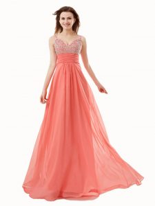 Watermelon Red Sleeveless Chiffon Side Zipper Prom Party Dress for Prom
