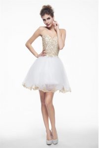 White Dress for Prom Prom and Party and For with Beading and Lace Sweetheart Sleeveless Zipper