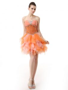 Beautiful Multi-color A-line Beading and Ruffles Dress for Prom Zipper Organza Sleeveless Knee Length