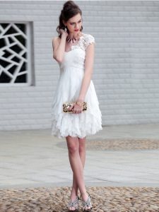 Edgy White Empire One Shoulder Sleeveless Organza Mini Length Zipper Lace and Ruffles