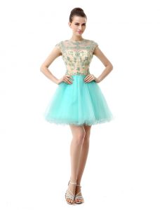 Dynamic Scoop Aqua Blue Zipper Prom Party Dress Beading Sleeveless Knee Length