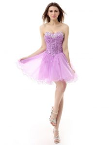 Modest Sweetheart Sleeveless Organza Prom Evening Gown Beading Lace Up