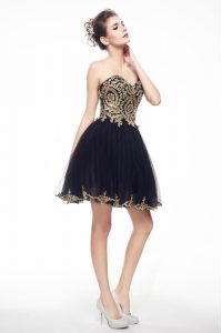 Hot Selling Sleeveless Knee Length Beading and Lace Side Zipper Prom Dress with Black