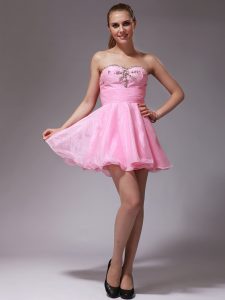 Fantastic Pink A-line Sweetheart Sleeveless Chiffon Mini Length Zipper Beading Prom Gown