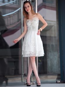 White Empire Organza Sweetheart Sleeveless Lace and Appliques Knee Length Zipper Prom Dresses