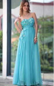 Elegant Floor Length A-line Sleeveless Aqua Blue Dress for Prom Zipper