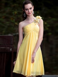 New Arrival Yellow One Shoulder Zipper Hand Made Flower Homecoming Dress Sleeveless