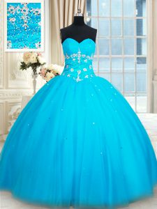Elegant Beading Quinceanera Gowns Baby Blue Lace Up Sleeveless Floor Length