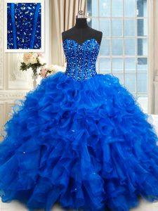 Sophisticated Floor Length Lace Up Vestidos de Quinceanera Royal Blue for Military Ball and Sweet 16 and Quinceanera wit