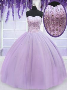 Lavender Lace Up Sweetheart Beading 15th Birthday Dress Organza Sleeveless