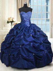 Sleeveless Appliques and Pick Ups Lace Up Quinceanera Gown