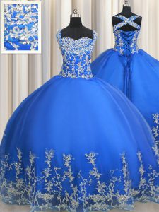 Traditional Straps Tulle Sleeveless Floor Length Quinceanera Gowns and Beading and Appliques