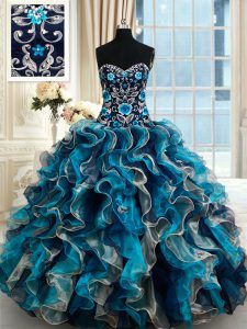 Charming Multi-color Ball Gowns Beading and Embroidery and Ruffles 15th Birthday Dress Lace Up Organza Sleeveless