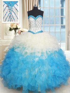 Eye-catching Sleeveless Organza Floor Length Lace Up Sweet 16 Quinceanera Dress in Multi-color with Beading and Ruffles