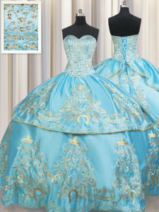 Beauteous Aqua Blue Lace Up Sweetheart Beading and Embroidery Quinceanera Gown Taffeta Sleeveless