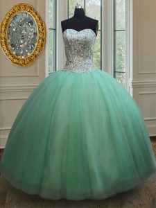 Gorgeous Apple Green Lace Up Quinceanera Dresses Beading Sleeveless Floor Length
