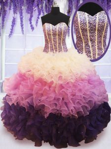 On Sale Multi-color Sweetheart Neckline Beading and Ruffled Layers Quinceanera Gown Sleeveless Lace Up