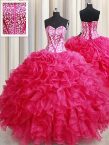 Floor Length Ball Gowns Sleeveless Hot Pink Quinceanera Dress Lace Up