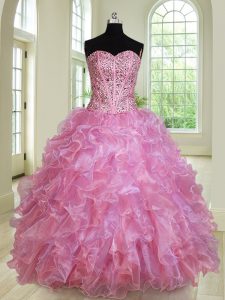 Attractive Multi-color Ball Gowns Sweetheart Sleeveless Organza Floor Length Lace Up Beading and Ruffles Vestidos de Qui