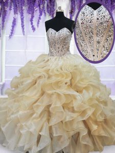 Beauteous Champagne Sweetheart Lace Up Beading and Ruffles 15 Quinceanera Dress Sleeveless