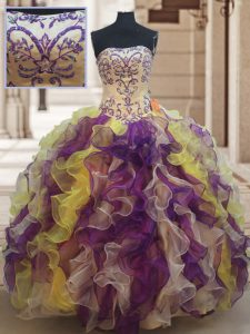 Stylish Multi-color Ball Gowns Beading and Ruffles Quinceanera Gowns Lace Up Organza Sleeveless Floor Length