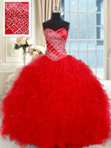 Discount Sweetheart Sleeveless Tulle Sweet 16 Dress Beading and Ruffled Layers Lace Up
