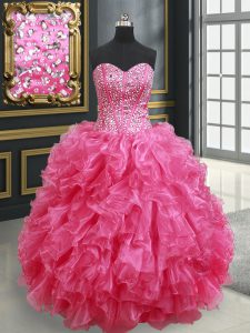 Elegant Floor Length Ball Gowns Sleeveless Hot Pink 15 Quinceanera Dress Lace Up