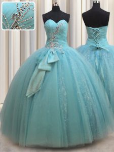 Great Sleeveless Beading and Bowknot Lace Up Ball Gown Prom Dress