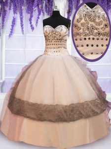 Sophisticated Multi-color Organza and Taffeta Lace Up Ball Gown Prom Dress Sleeveless Floor Length Beading and Lace and 
